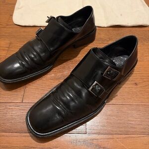 GUCCI Men’s Double Monk Strap Dress Shoes – Black Leather – Size 8B